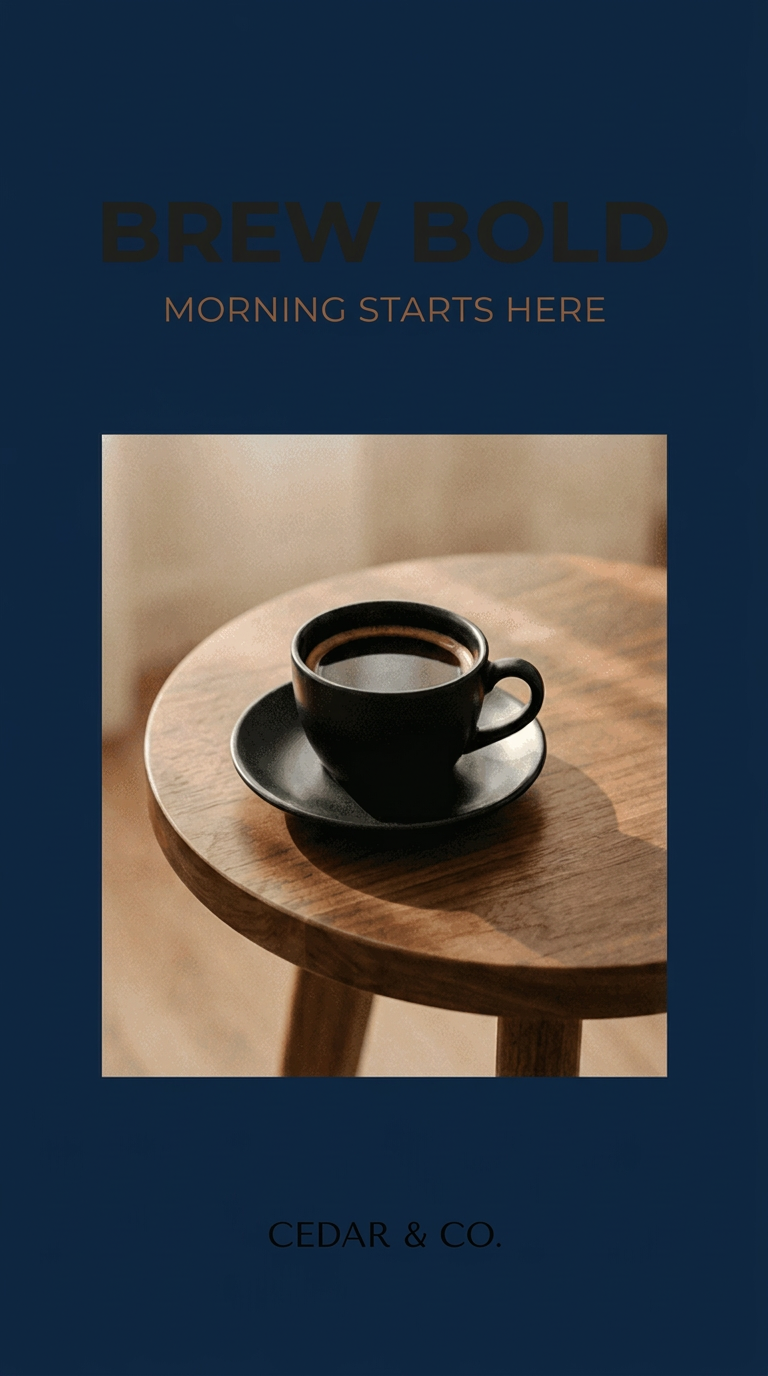 Nano Banana 2.1 background edit showing the coffee poster on navy with low-contrast dark text Nano Banana 2.1 background edit showing the coffee poster on navy with low-contrast dark text